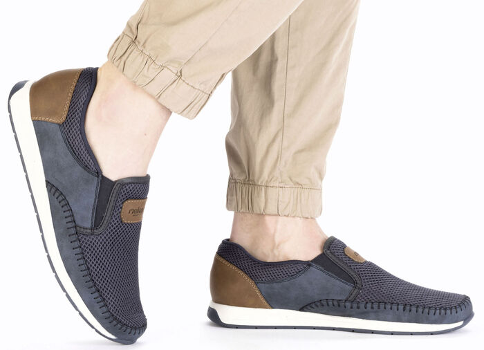 Rieker Slipper mit Fersen-Besatz BLAU-BRAUN